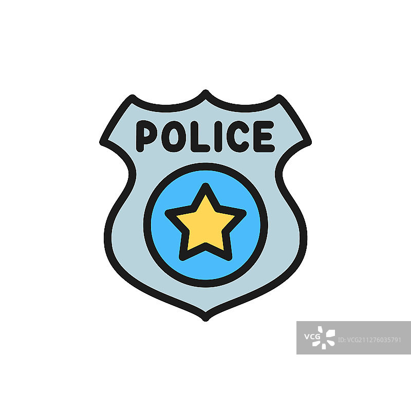 白色背景上隔离的警察徽章扁平颜色图标图片素材