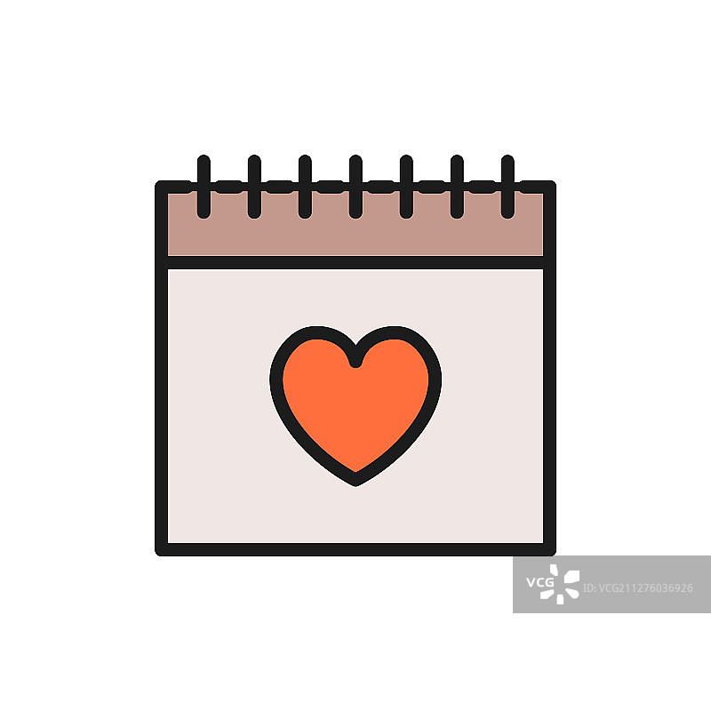 情人节日历扁平颜色图标图片素材