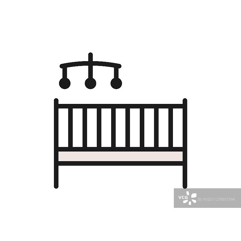 带拨浪鼓的儿童床扁平风格图标图片素材