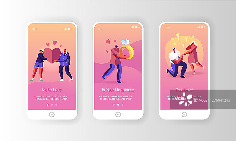浪漫关系和求婚手机应用页面图片素材