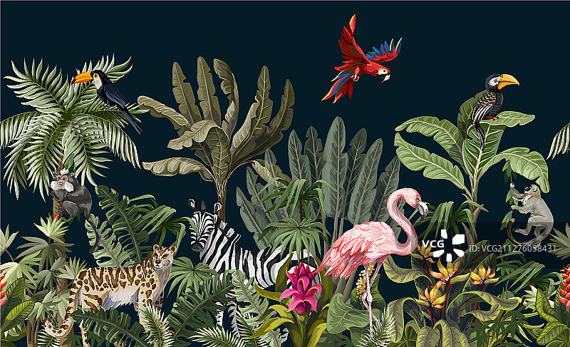 无缝丛林动物花卉边框图片素材