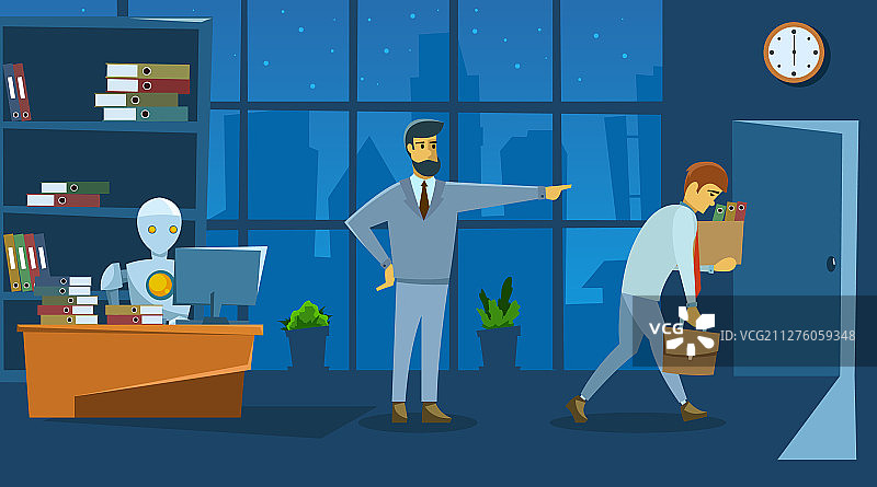 职场上的新机器人与被解雇的老板图片素材