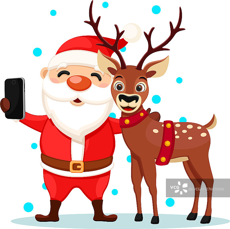 圣诞老人与驯鹿自拍图片素材