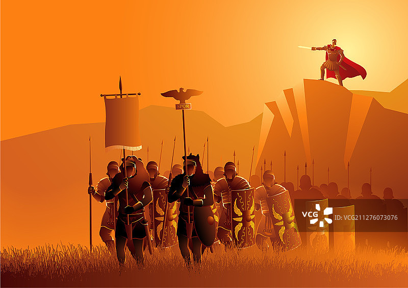 罗马军团士兵在草地行进图片素材