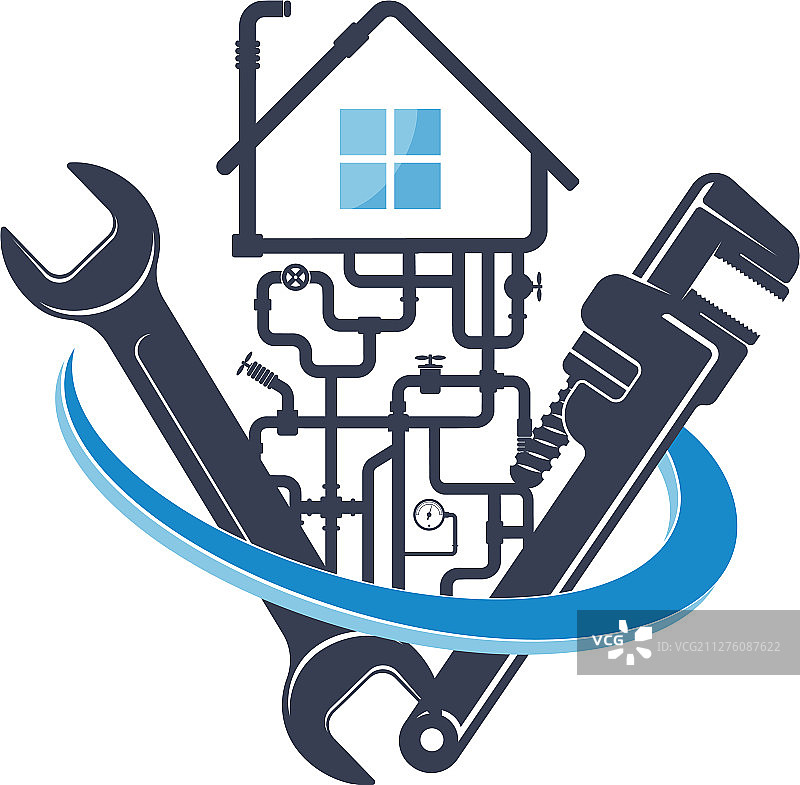 扳手和水管房屋管道维修图片素材