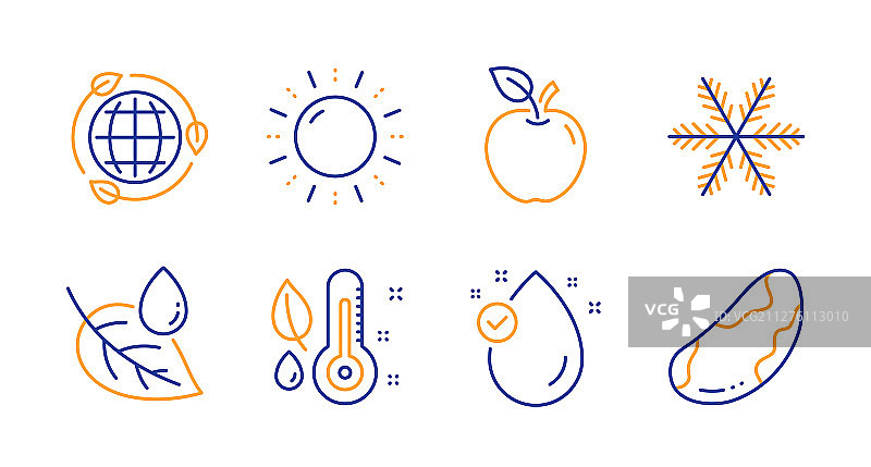 雪花太阳能量和温度计图标集图片素材