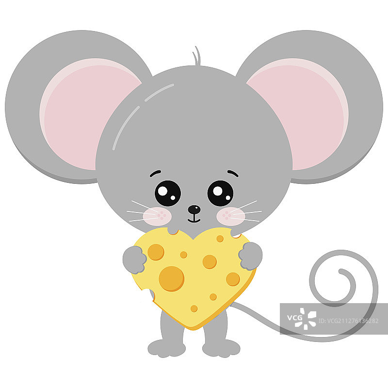 可爱的小老鼠爪子里拿着心形奶酪图片素材