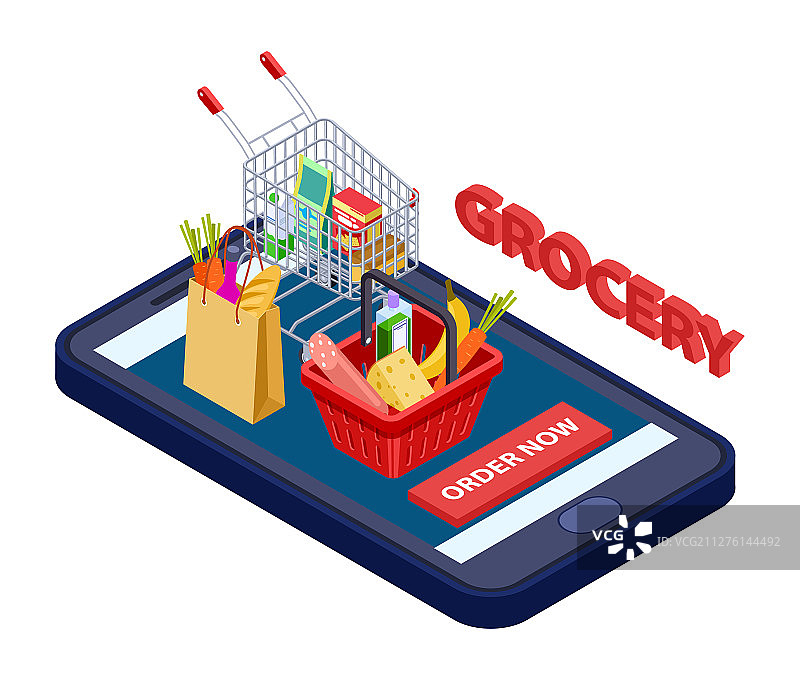 在线食品杂货概念手机应用图片素材