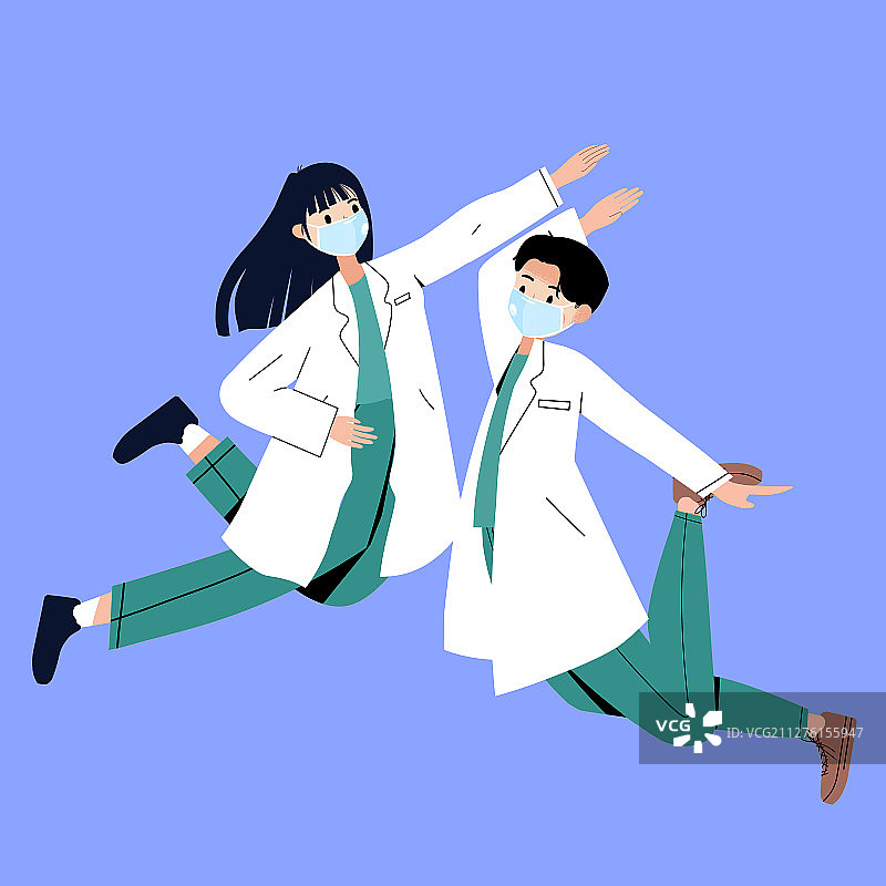 欢呼跳跃击掌的戴着口罩医生图片素材