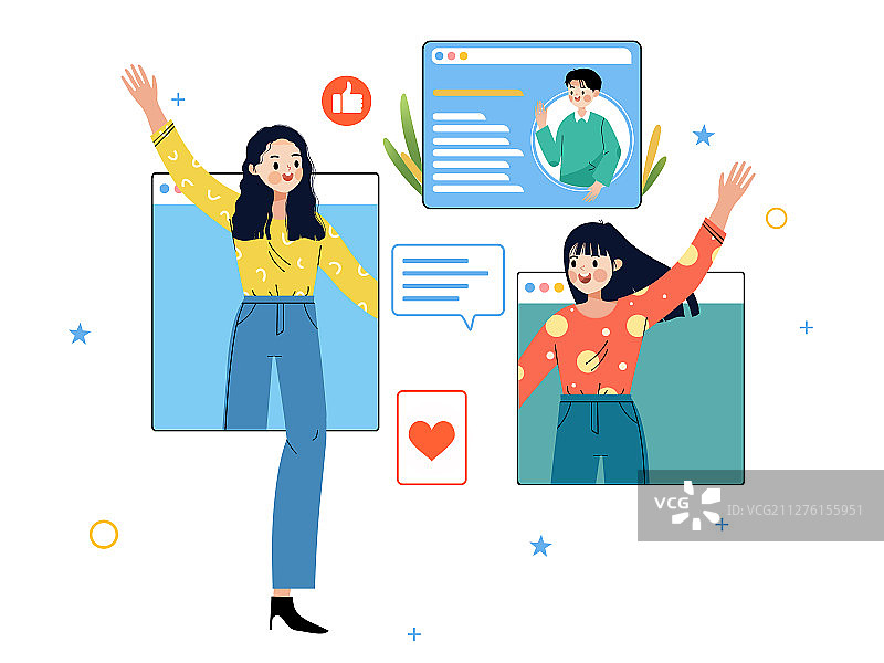 团队合作远程办公卡通插画图片素材