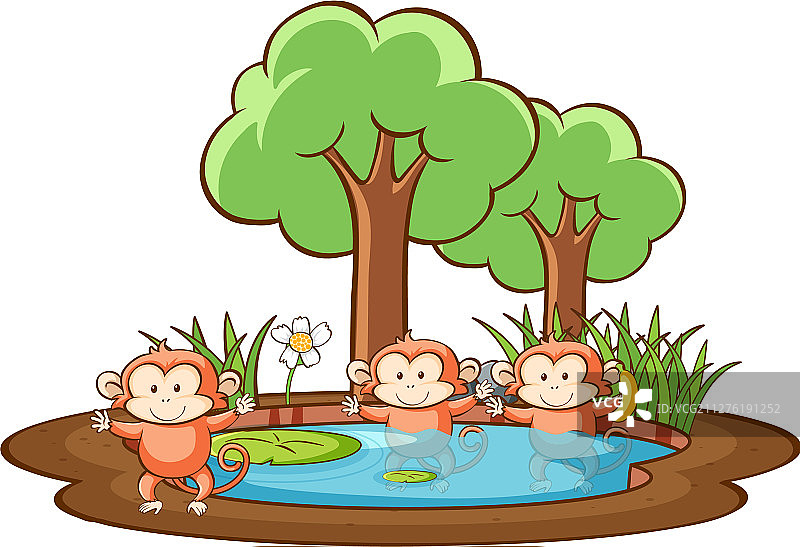 公园里的三只猴子场景图片素材