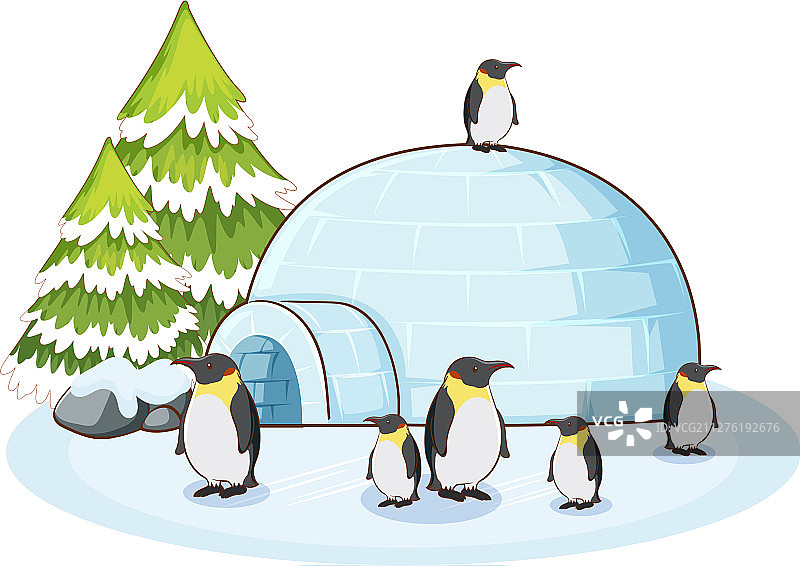 企鹅和冰屋场景图片素材
