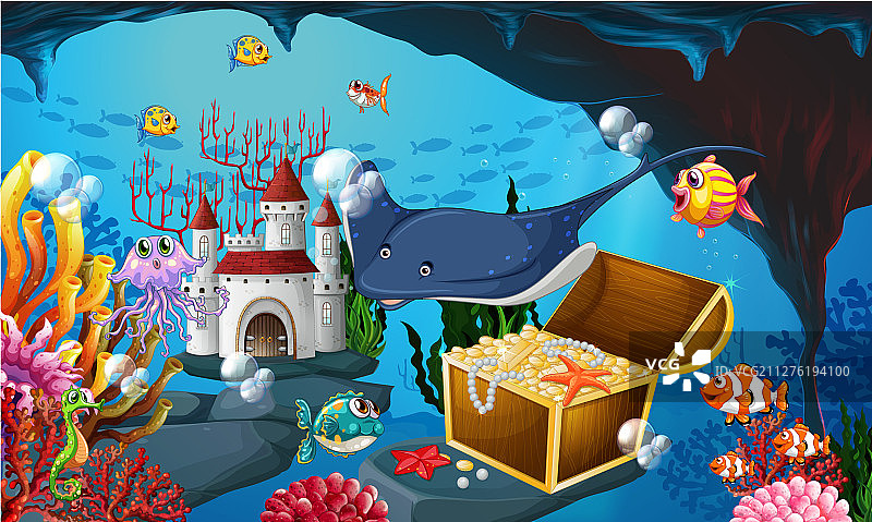 水下黄貂鱼和其他鱼类图片素材