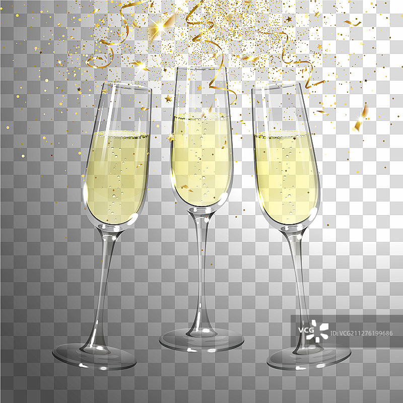 喜庆的香槟酒杯和金色纸屑图片素材