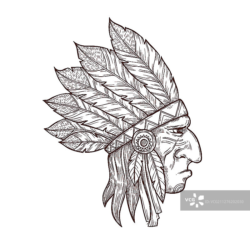 头戴羽毛头饰的印第安酋长图片素材