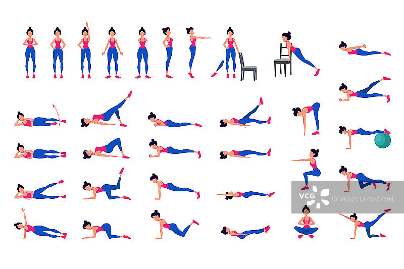 扁平设计瑜伽姿势女性练习图片素材