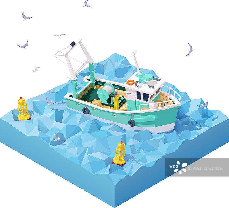 2.5D海中渔船图片素材