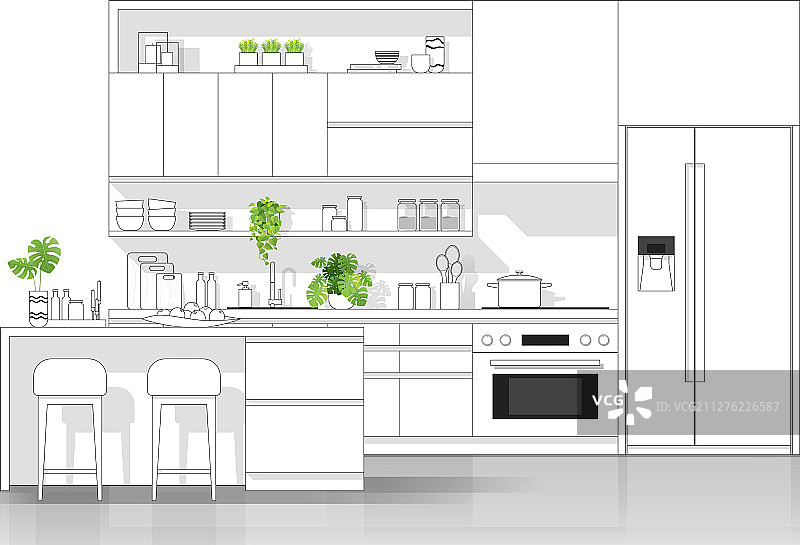 现代黑色线条厨房设计图片素材