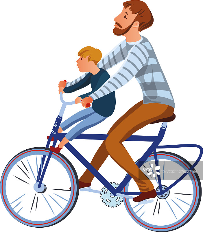留着胡须的父亲和儿子骑自行车图片素材