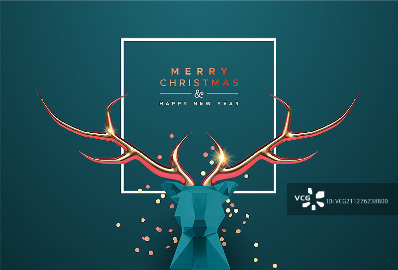 圣诞节新年3D低多边形铜鹿头图片素材