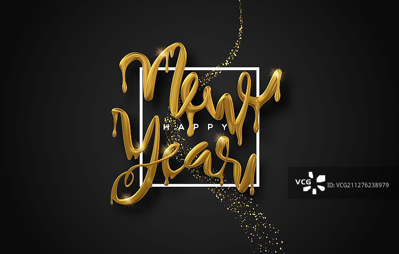 新年快乐熔金3D滴落字体引用图片素材