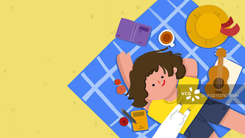 可爱时尚卡通女野餐春天扁平插画banner图片素材