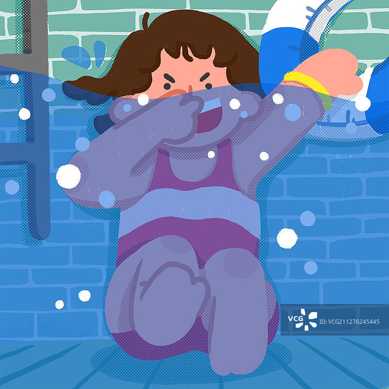 可爱时尚卡通女学游泳扁平插画图片素材