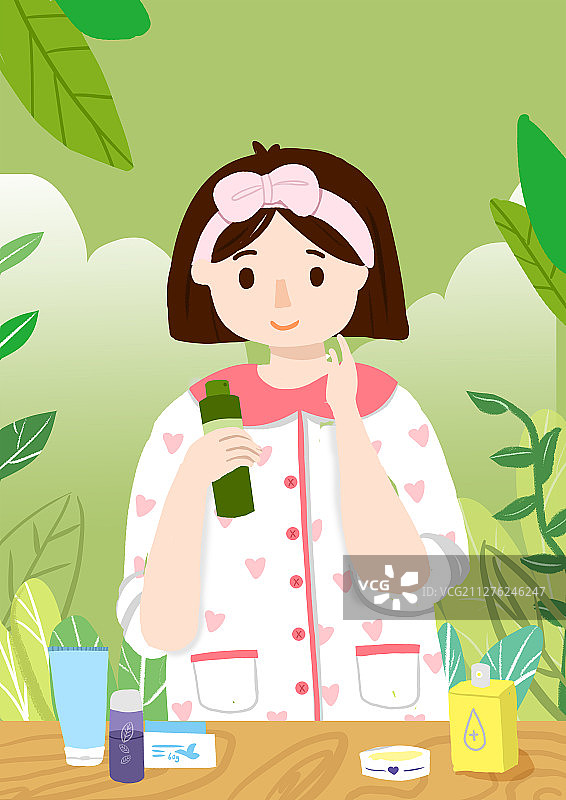 护肤美容自然小清新女孩植护插画图片素材