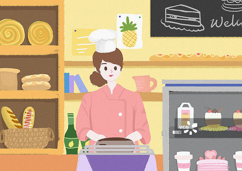 面包店烘焙师蛋糕师手绘商业插画图片素材