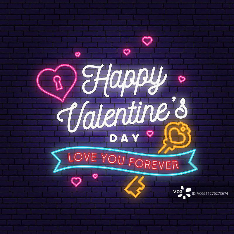 霓虹灯情人节贺卡宣传单图片素材