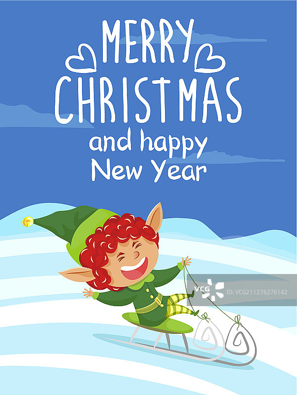 圣诞快乐，新年快乐小精灵贺卡图片素材