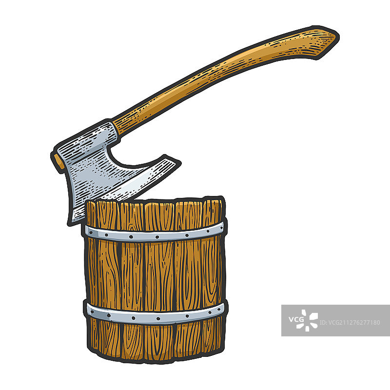 刽子手的斧头卡在木头上的草图图片素材