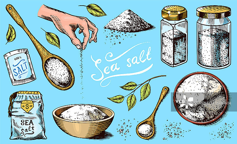 海盐套装玻璃瓶包装和图片素材