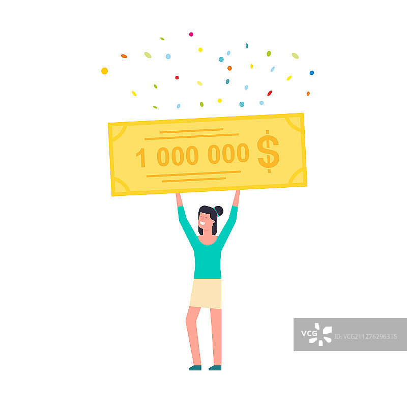 拿着百万银行支票的快乐女人图片素材