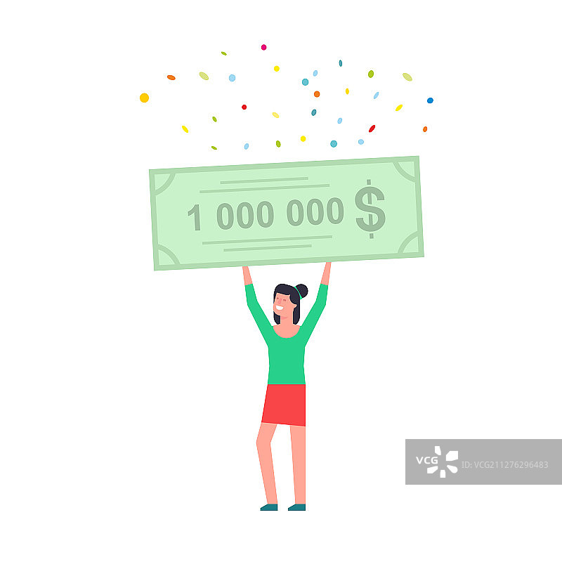 拿着百万银行支票的快乐女人图片素材