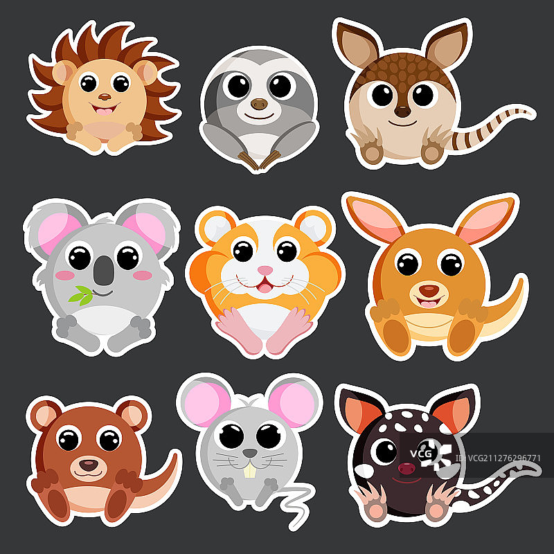 可爱动物贴纸模板图片素材