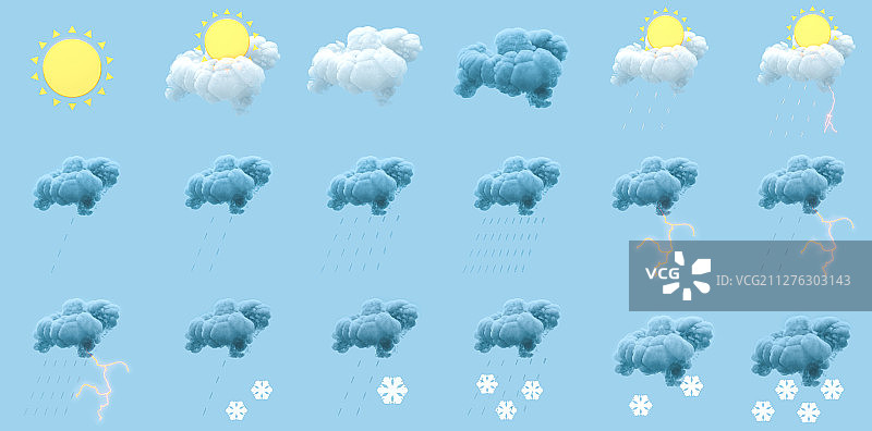 天气预报图标 三维渲染图片素材
