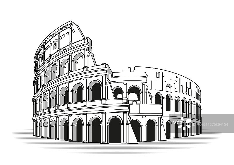 罗马斗兽场手绘轮廓涂鸦图标图片素材