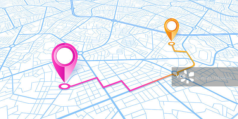 蓝色道路地图上的蓝色GPS导航图钉图片素材