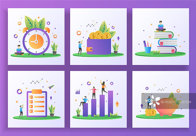 扁平化设计理念：时间管理，赚钱图片素材