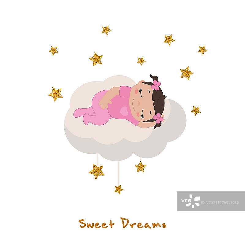 在云朵上睡觉的可爱女孩图片素材