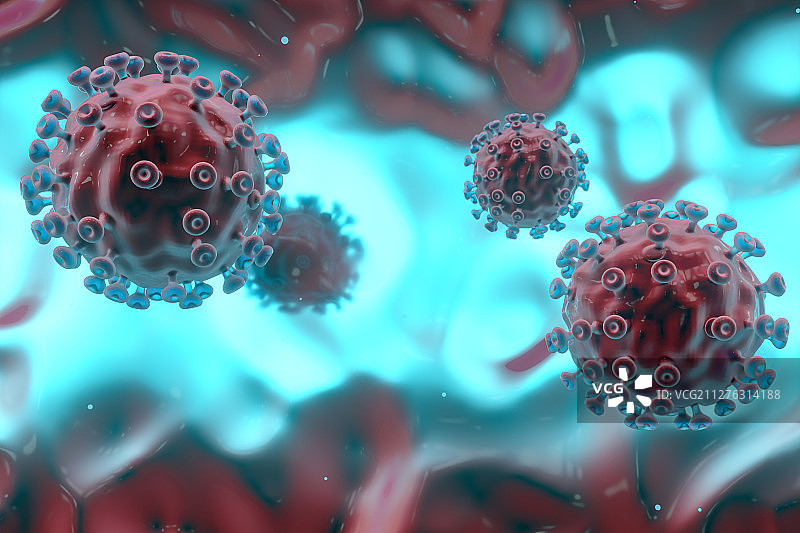红色的球形病毒 三维渲染图片素材