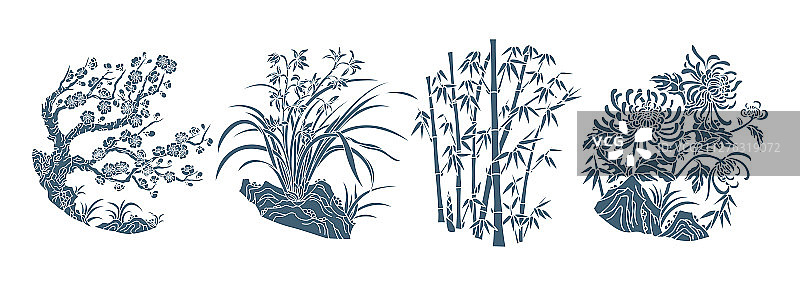 梅兰竹菊传统植物图案图片素材