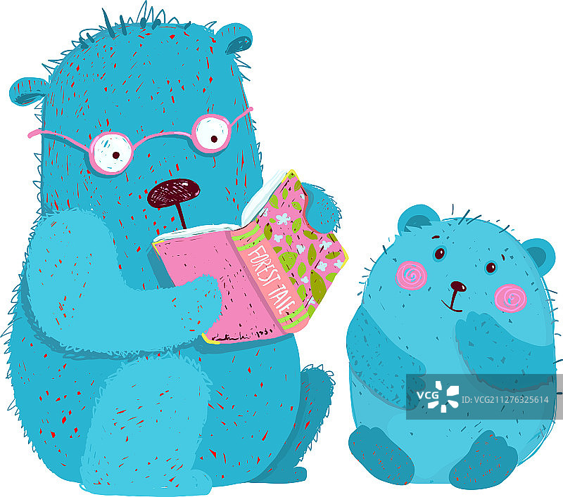 泰迪熊爸爸教小熊阅读图片素材