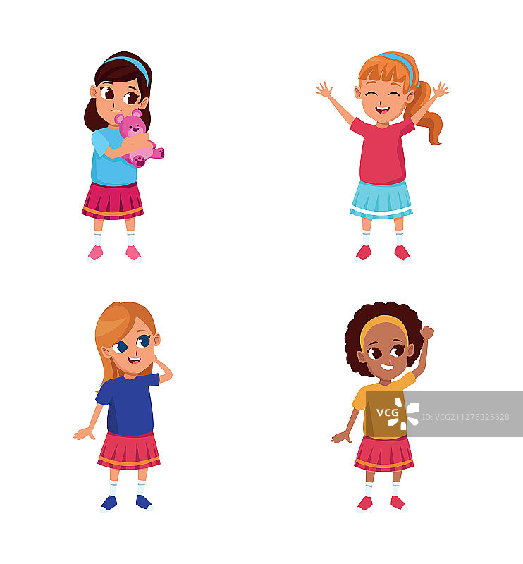 卡通女孩图标彩色设计图片素材