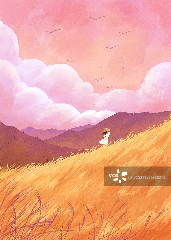 四季的色彩景观节气插画立秋图片素材