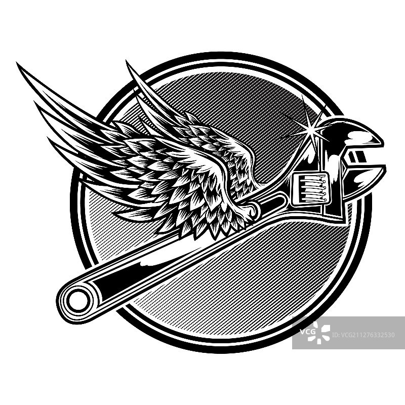 扳手黑白翅膀飞行图片素材