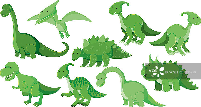 绿色背景下的各种恐龙图案图片素材