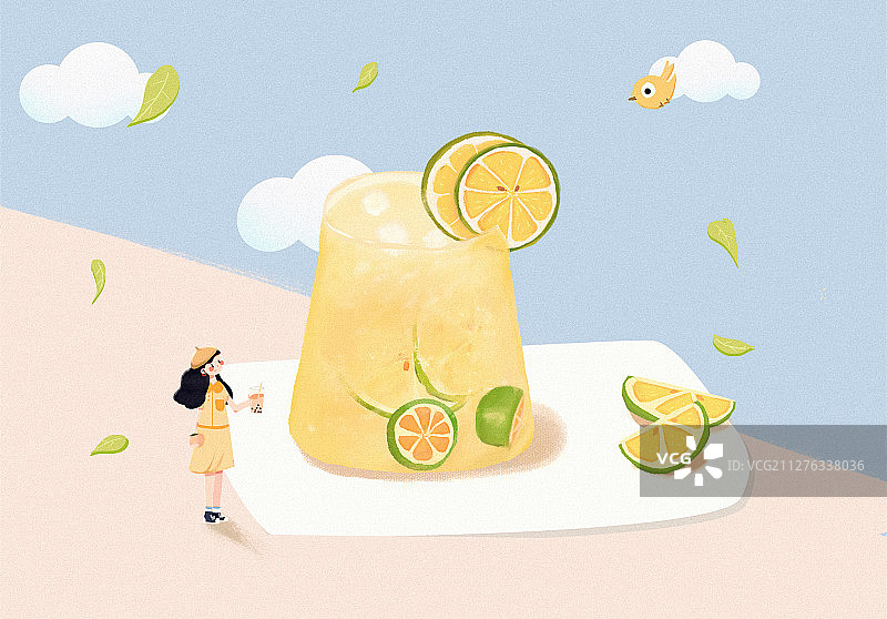 柠檬茶女孩图片素材
