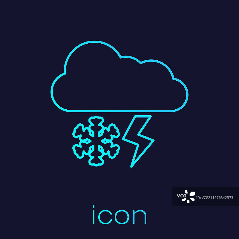 绿松石色雪和闪电的云朵线条图标图片素材